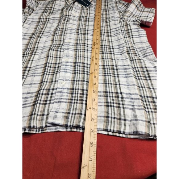 Perry Ellis Mens Size L Shirt Linen Plaid Short Sleeves button up New --21 - Picture 3 of 8